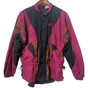 VTG Nike Pop Art Windbreaker Track Jacket Size M Pink Black Retro Zip Up Womens